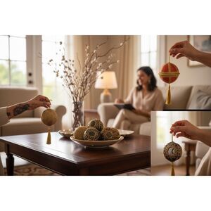 10 Metallic Gold/Green Christmas Holiday Tree Ornaments Balls